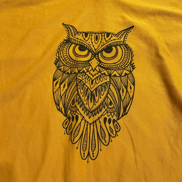 Juniors Medium 7/9 NoBo mistard yellow long sleeve shirt with boho print owl - Picture 5 of 7